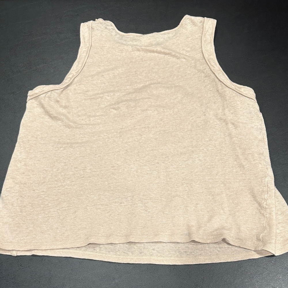 Sundance Beige Cold-Shoulder Linen Tank with Embroidered Medallion - Picture 6 of 6
